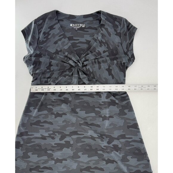 Soybu Sport Gray Camo V-Neck Dress Sz M Preppy Boho Athleisure - Picture 8 of 9